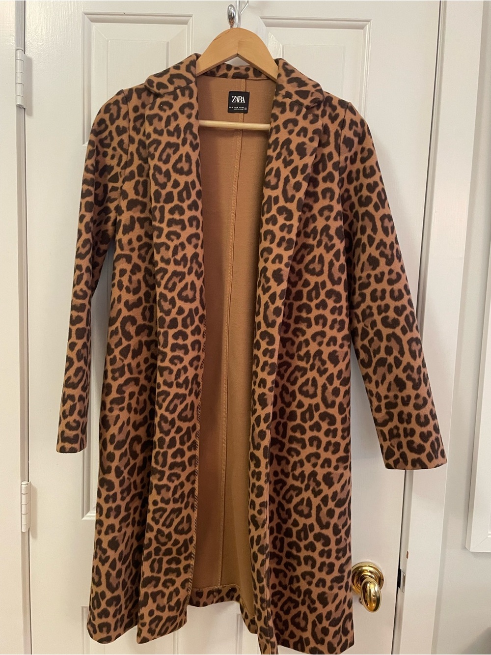Zara Leopard Open-Front Cardigan Coat in Brown and Black